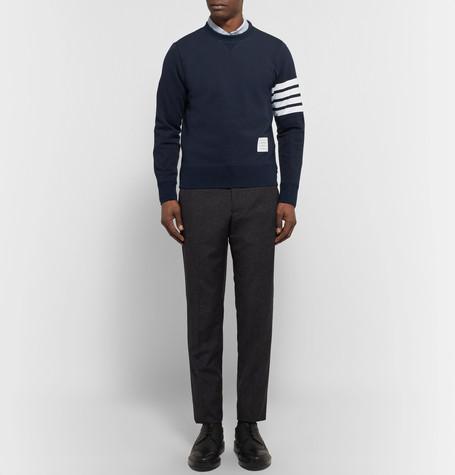 THOM BROWNE Blue Jersey Sweatshirt With 4bar Detail