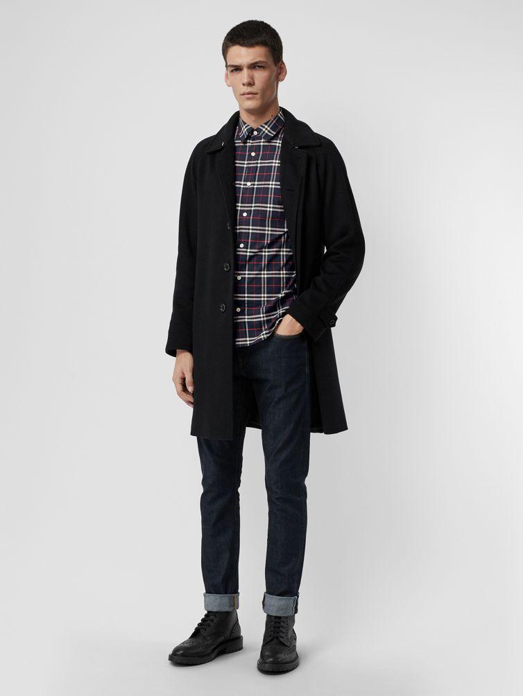 BURBERRY Embroidered Detail Check Cotton Shirt In Navy