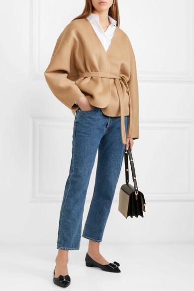 FERRAGAMO Zeri Bow-embellished Leather Point-toe Flats In Black