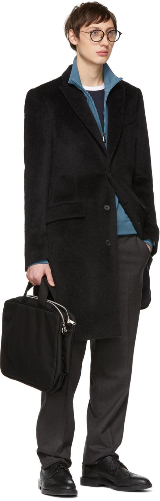 THOM BROWNE Mens Navy Ringer Brand-patch Stretch-wool T-shirt In Blue