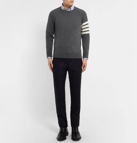 THOM BROWNE Milano Stitch Crew Neck Pullover In Gray