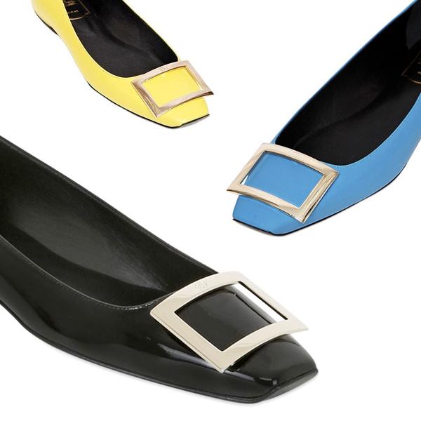 ROGER VIVIER Trompette Bellerine Glossed-leather Ballet Flats In Black