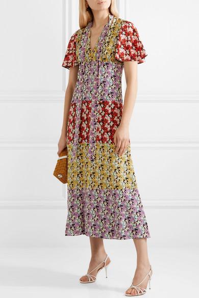 VALENTINO Floral-print Silk Crepe De Chine Midi Dress In Multi
