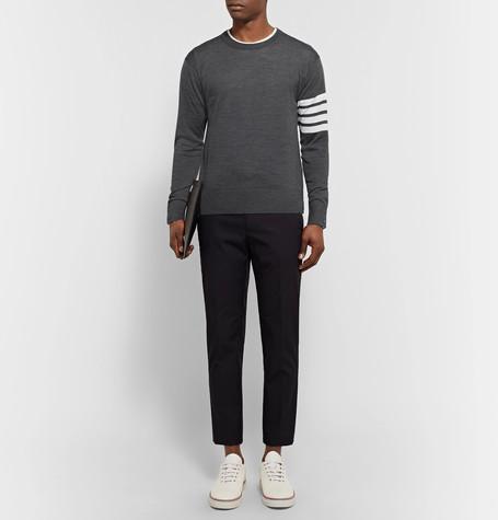 THOM BROWNE Milano Stitch Crew Neck Pullover In Gray