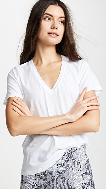 MONROW V-neck Short-sleeve Slub Jersey Tee In White