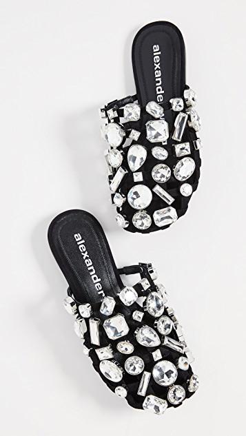 ALEXANDER WANG Amelia Studded Suede Slippers In Black