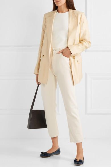 FERRAGAMO Varina Bow-embellished Patent-leather Ballet Flats In Blue