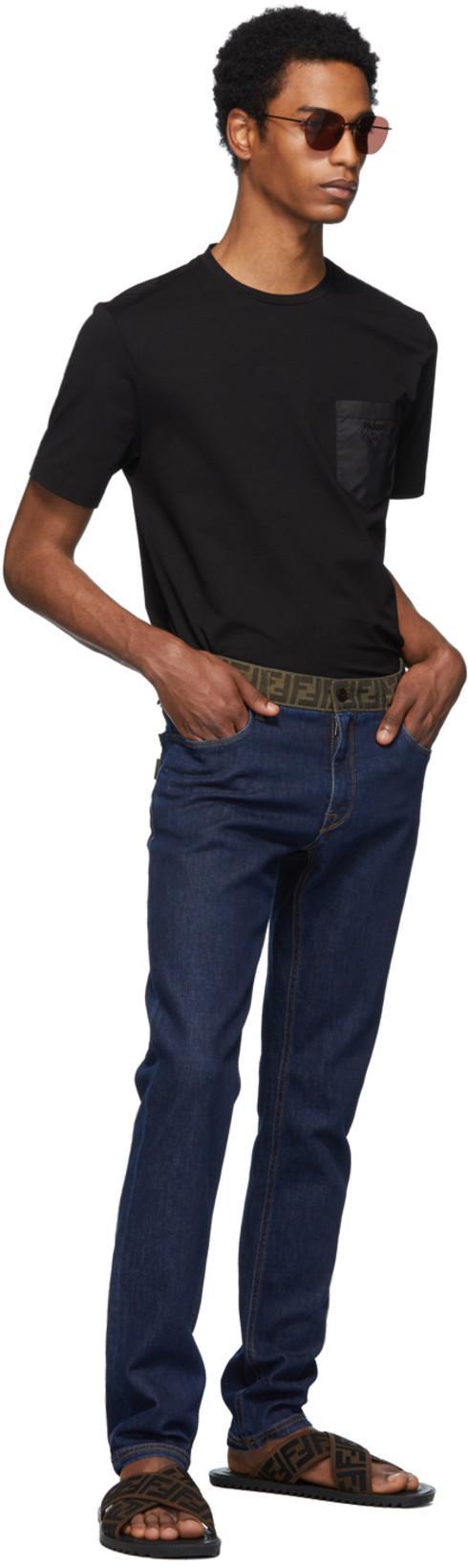 FENDI Double Crossed Band Logo Slides With Jacquard Ff Design In Black