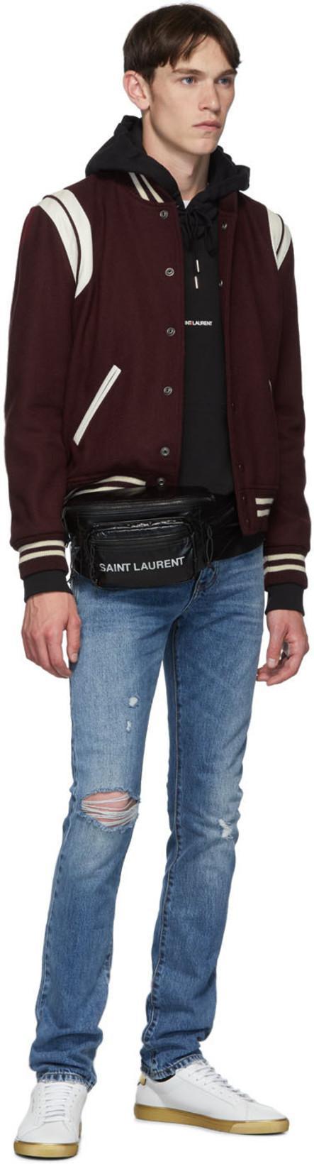SAINT LAURENT Burgundy Wool Teddy Bomber Jacket In Bordeaux