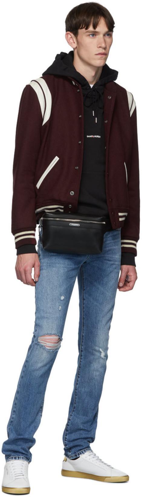SAINT LAURENT Burgundy Wool Teddy Bomber Jacket In Bordeaux