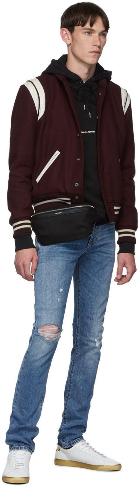 SAINT LAURENT Burgundy Wool Teddy Bomber Jacket In Bordeaux