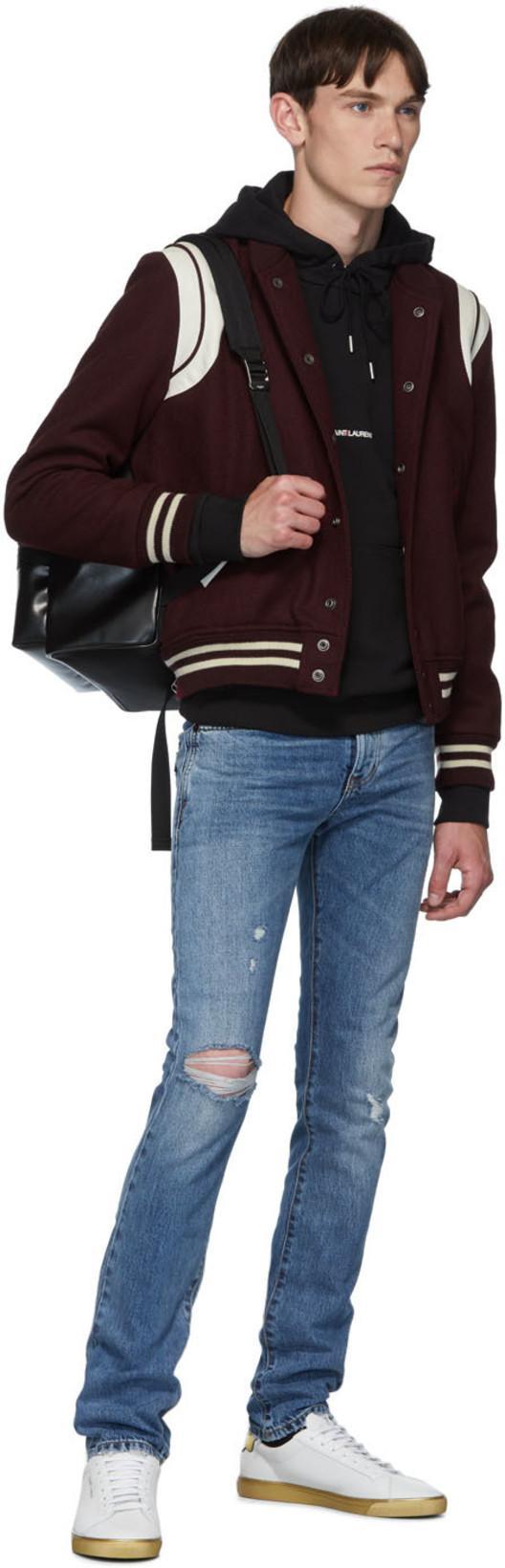 SAINT LAURENT Burgundy Wool Teddy Bomber Jacket In Bordeaux