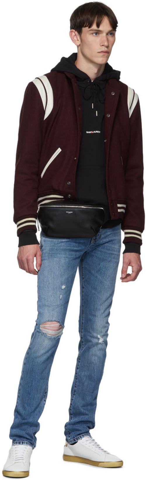 SAINT LAURENT Burgundy Wool Teddy Bomber Jacket In Bordeaux