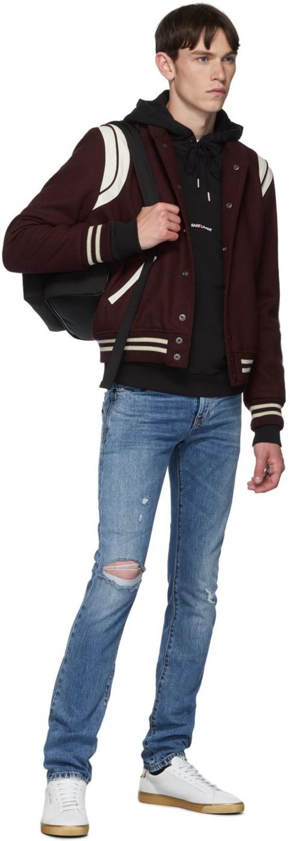 SAINT LAURENT Burgundy Wool Teddy Bomber Jacket In Bordeaux