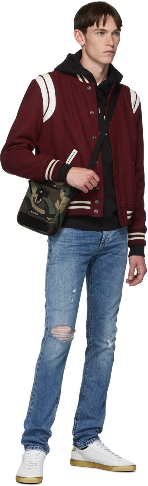 SAINT LAURENT Burgundy Wool Teddy Bomber Jacket In Bordeaux