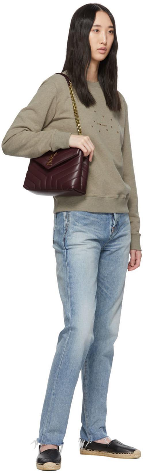 SAINT LAURENT Logo Embossed Calf Leather Flat Espadrilles In Black