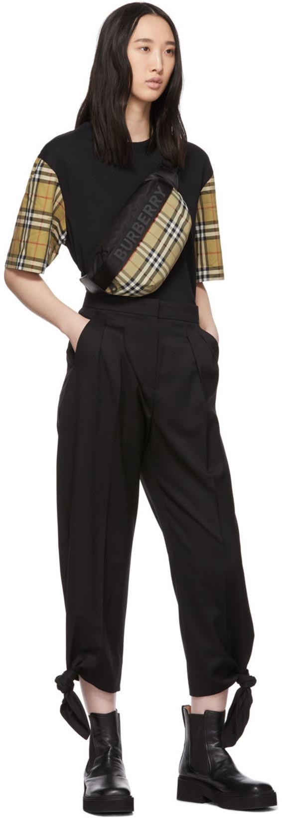 BURBERRY Black T-shirt With Check Pattern Sleeves Women