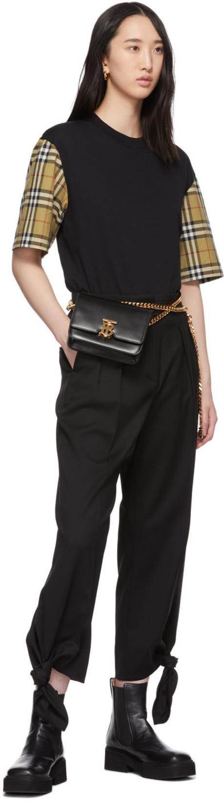 BURBERRY Black T-shirt With Check Pattern Sleeves Women