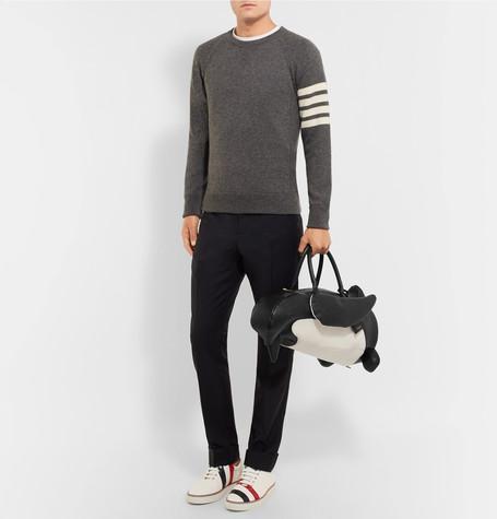 THOM BROWNE Milano Stitch Crew Neck Pullover In Gray