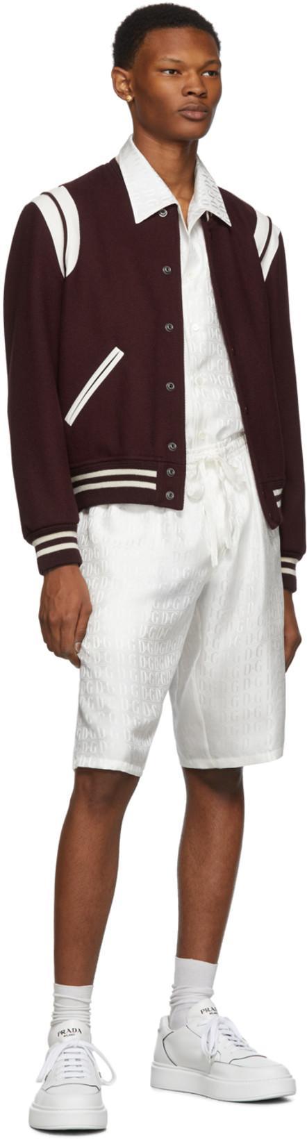 SAINT LAURENT Burgundy Wool Teddy Bomber Jacket In Bordeaux