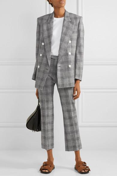 ISABEL MARANT Derys Checked Cotton-blend Straight-leg Pants In Black