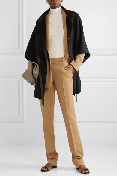 LORO PIANA Belted Leather-trimmed Cashmere Cape In Black