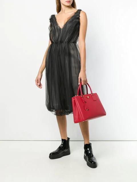 PRADA Floral-embossed Leather Tote Bag In Yellow