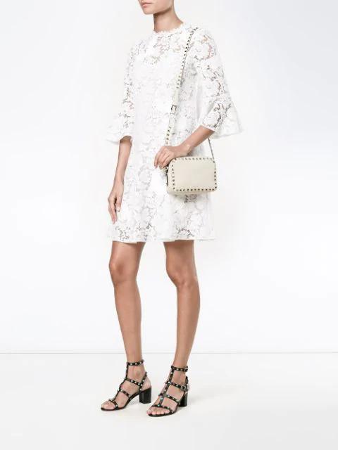 VALENTINO Ruffled Floral-print Silk Crepe De Chine Midi Dress In Black/ Red