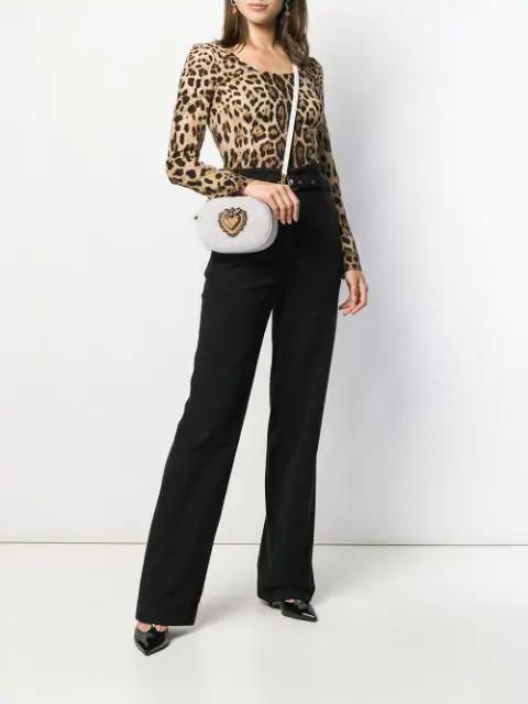 DOLCE & GABBANA Leopard Print Silk Blend Long Sleeve Top In Animal Print