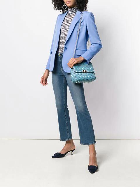 MANOLO BLAHNIK Kitten Heel Mules In Navy Blue Suede