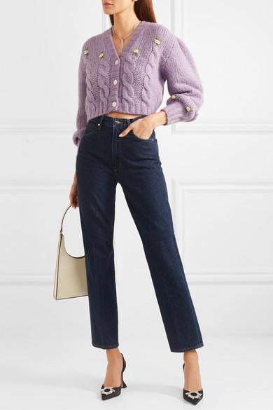 AMINA MUADDI Womens Black Rosie Crystal-embellished Leather Sling-back Courts