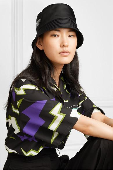 PRADA Logo-embellished Shell Bucket Hat In Black
