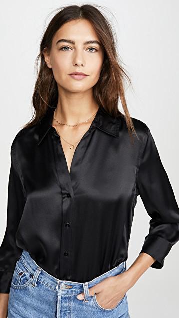 L'AGENCE Aoki Three-quarter Sleeve Silk Blouse In Black