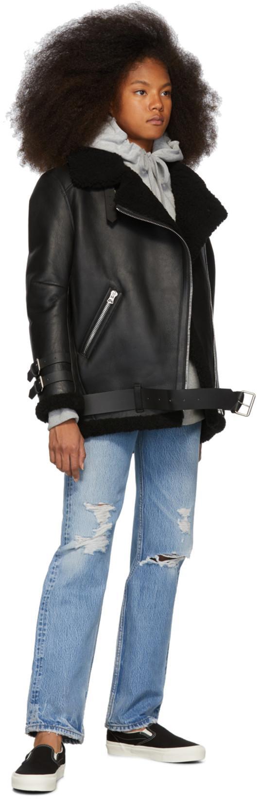ACNE STUDIOS Shearling Aviator Jacket In Black Leather