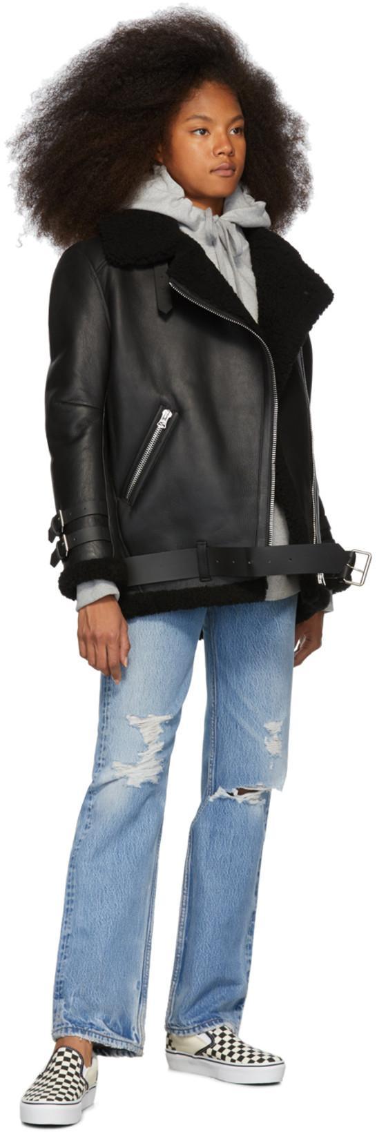 ACNE STUDIOS Shearling Aviator Jacket In Black Leather