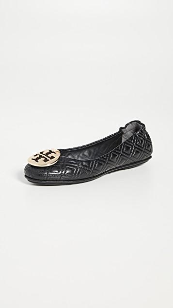 TORY BURCH Minnie Travel Ballet With Metal Logo In Black