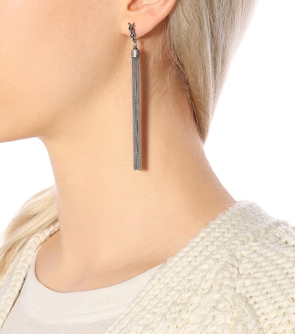 SAINT LAURENT Loulou Chain Tassel Earrings In Silver