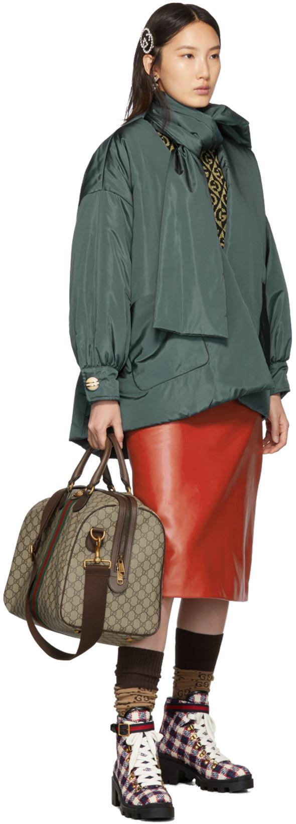 GUCCI Red & White Check Tweed Ankle Boots In Blue