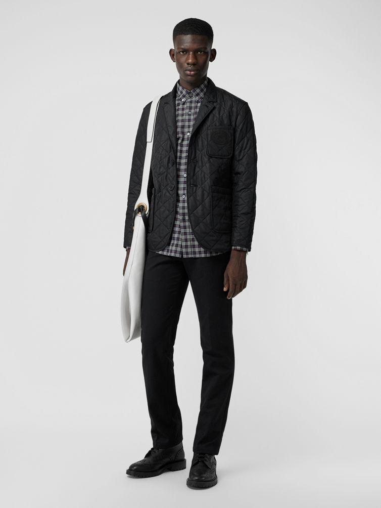 BURBERRY Embroidered Detail Check Cotton Shirt In Navy