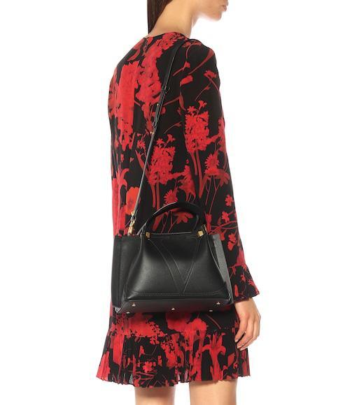 VALENTINO Ruffled Floral-print Silk Crepe De Chine Midi Dress In Black/ Red