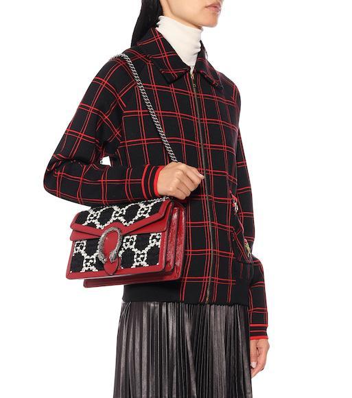 GUCCI Red & White Check Tweed Ankle Boots In Blue