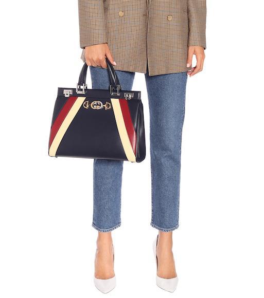 GUCCI Zumi Leather Shoulder Bag In Blue