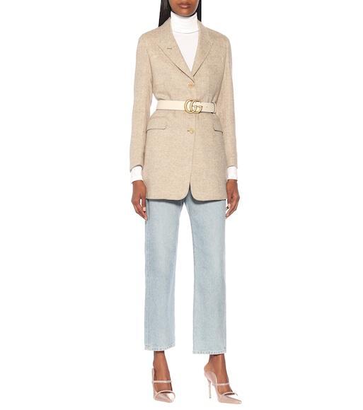 GUCCI Gg Leather Belt In White