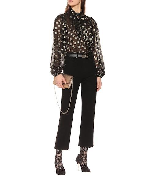 DOLCE & GABBANA Black Ankle Boot In Stretch Lace And Gros Grain