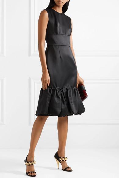 PRADA Fluted Wool And Silk-blend Satin Dress In Black