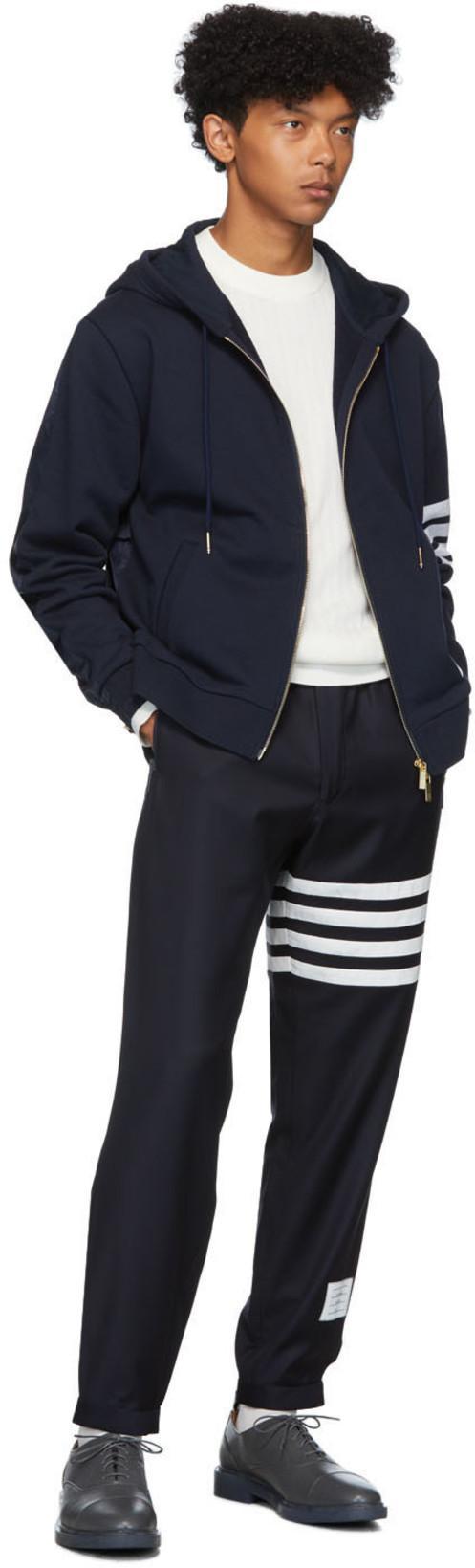 THOM BROWNE Classic Loopback 4-bar Full Zip Hoodie Man Sweatshirt Multicolored Size Xl Cotton In Blue