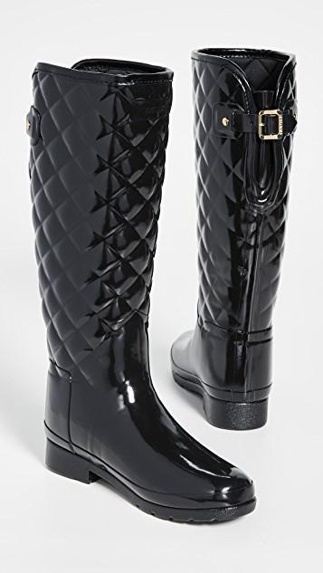 HUNTER Original Refined High Gloss Quilted Waterproof Rain Boot In Black