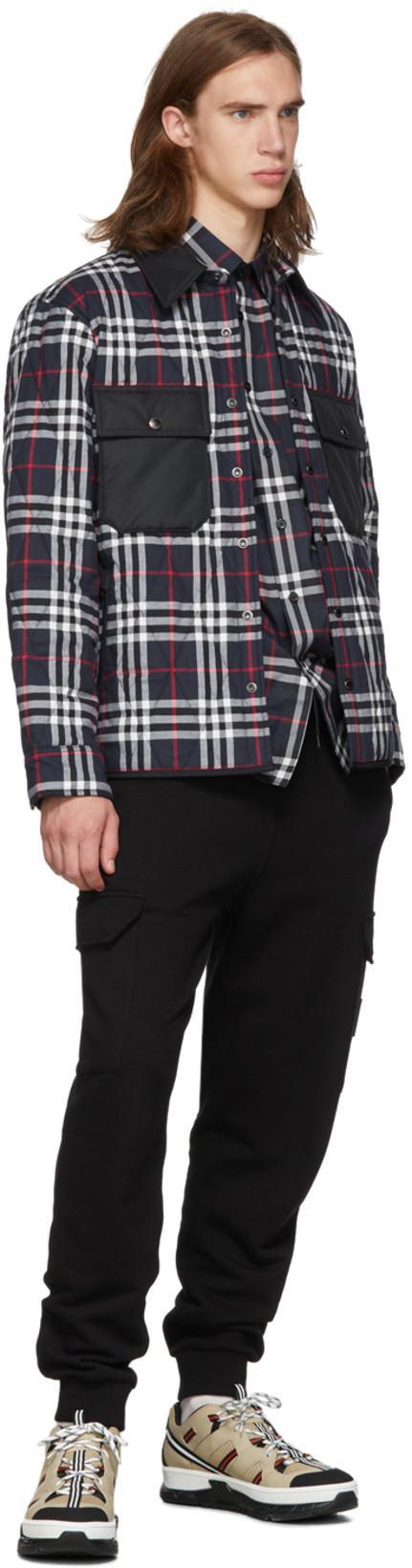 BURBERRY Embroidered Detail Check Cotton Shirt In Navy