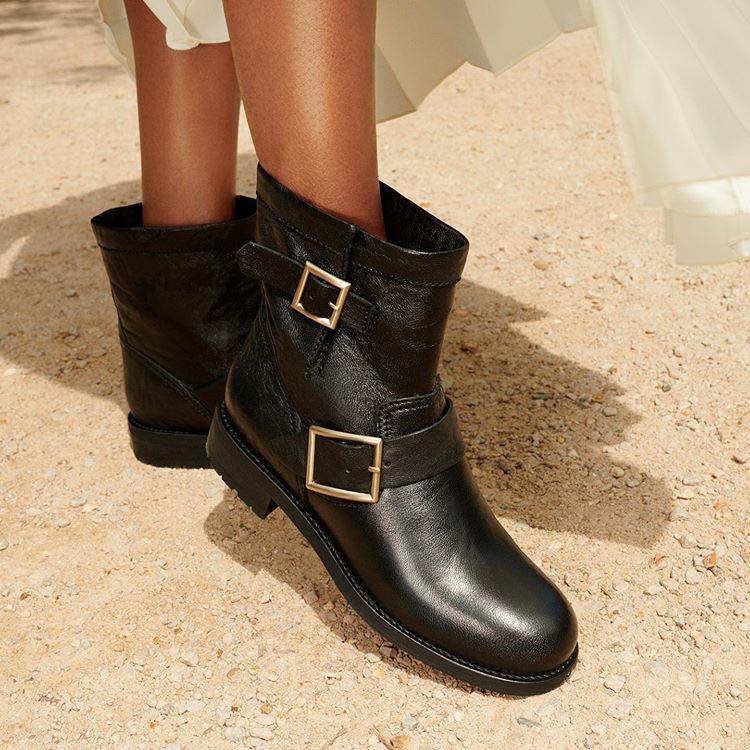 JIMMY CHOO Youth Buckled Crinkled-leather Ankle Boots In Black
