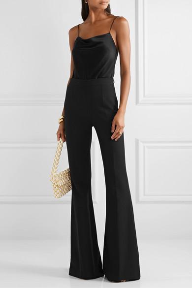ALICE AND OLIVIA Harmon Draped Satin And Stretch-crepe Thong Bodysuit In Black
